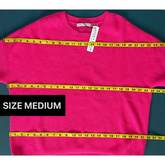 Alice + Olivia Caprice Wild Pink Cashmere Drop Shoulder Pullover Sweater - Picture 11 of 16